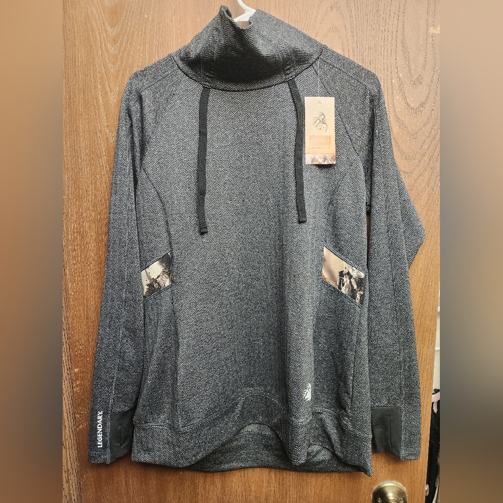 Legendary Whitetails Women's Charcoal Cowl Pullover with Camo Pocket Accents